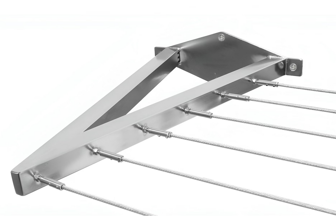 Evolution Fixed Stainless Steel Clothesline up close showing the craftsmanship, lines and frame