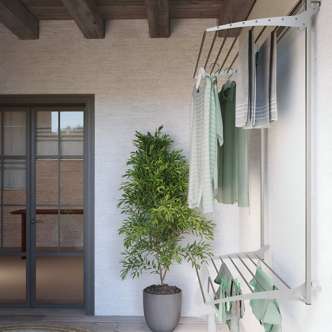 FoxyDry Wall Plus clothes drying with both racks unfolded