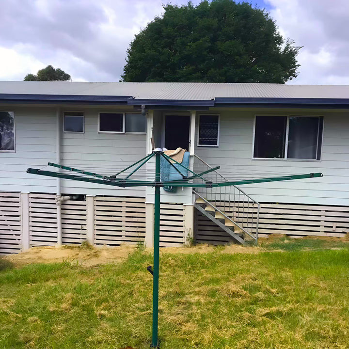 Hills Everyday Rotary 37 Clothesline installed on a slightly sloping yard