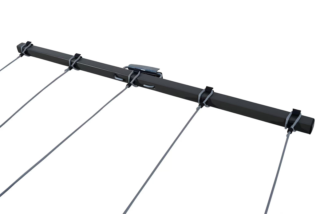 Austral Retractaway 40 retractable Clothesline lines extended, spreader arm in view locked onto the bracket